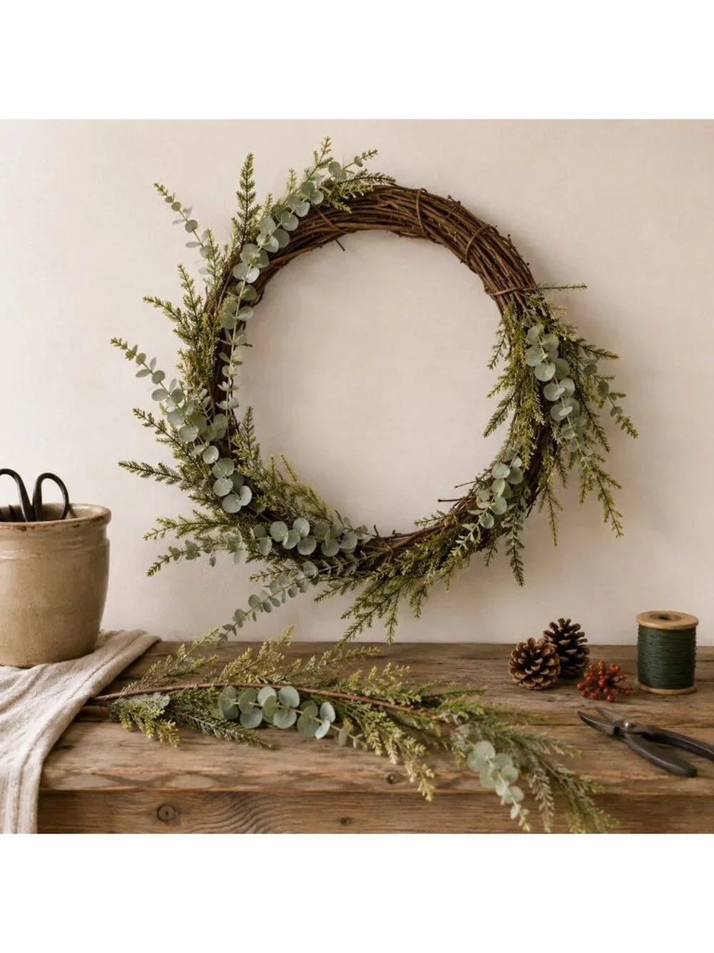 Norfolk Pine Garland, Eucalyptus Garland, Faux Christmas Garland, Mantel Garland